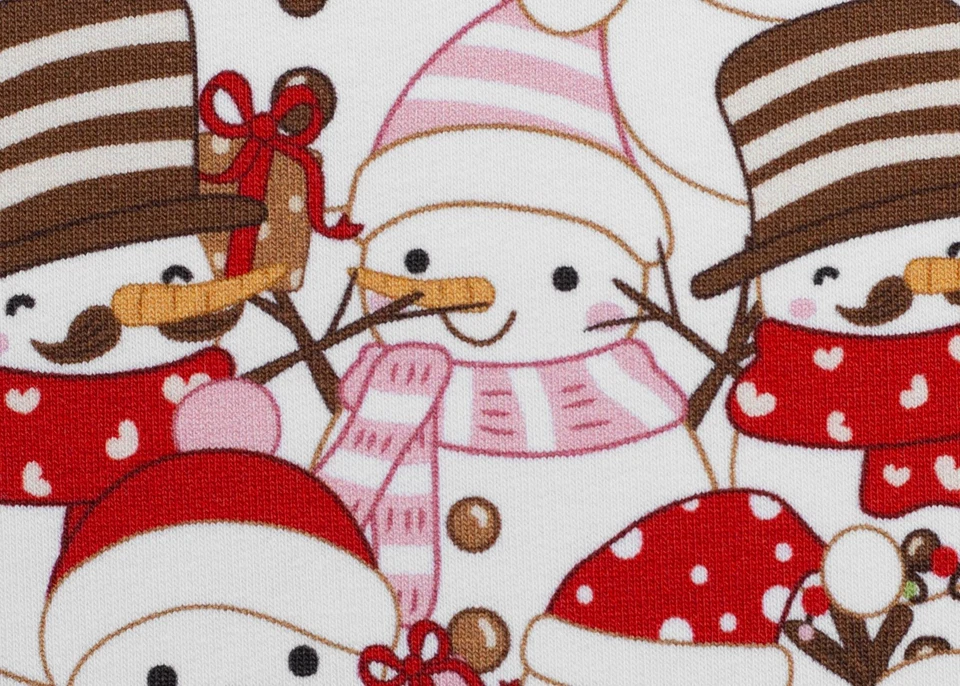 Holly Swafing Weihnachtsstoff Sweatstoff geraut mit Schneemännern in ecru 50 cm - Bild 3 von 3