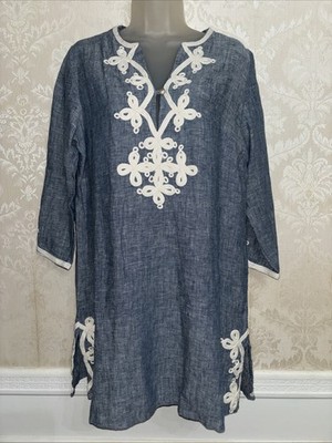 Calypso St Barth 100% Linen 3/4 Sleeve Shift Dress Size M