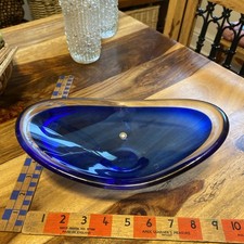 Vintage Magnor Norwegian Art Glass Cased Blue Dish Signed