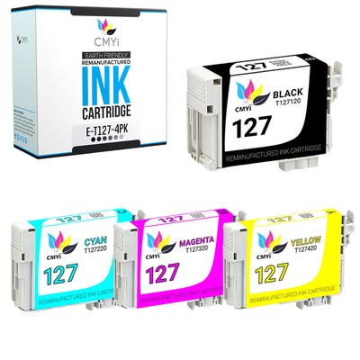 4-Pack CMYi Replacement 127 Ink Cartridges for Epson Workforce WF-3520 WF-3530