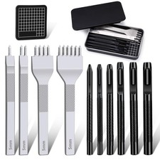 Leather Stitching Punch Hole Punch Tool Set, 5mm 1/2/4/6 Prong Punch Chisel, ...