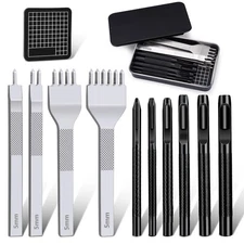 Leather Stitching Punch Hole Punch Tool Set, 5mm 1/2/4/6 Prong Punch Chisel, ...