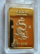 China Drachen Gedenkbarren, Medaille, Bank of China vergold. in Kapsel, vz Zust.