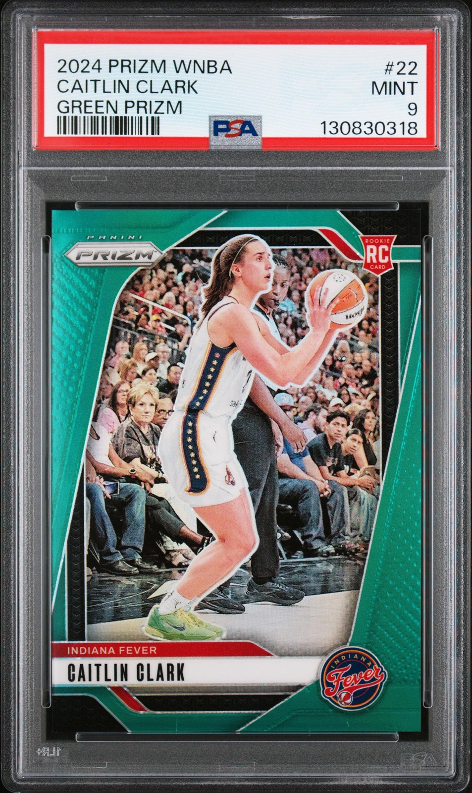 2024 PANINI PRIZM WNBA GREEN PRIZM #22 CAITLIN CLARK PSA 9
