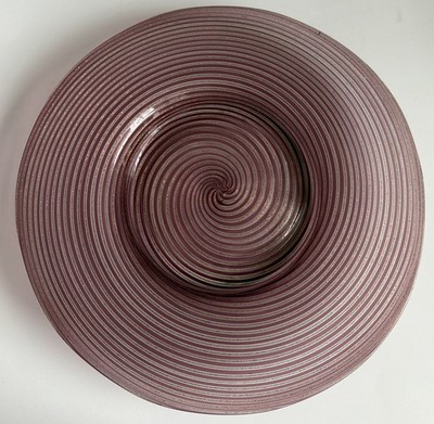 MURANO Styled SALVIATI Art 11 1/4'' Pink Gold Swirl Glass Plate Mezza Filigrana