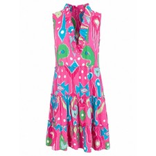 Pink Tropical Ruffle Neck Tiered Sleeveless Dress Boho Resort Vacation Plus PXL