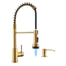 Brushed Gold Kitchen Faucet with Pull Down Sprayer with Soap Dispenser Single Ha