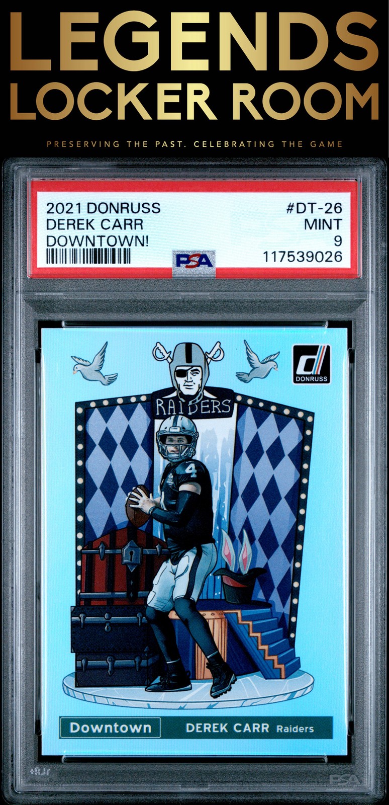 2021 Panini Donruss Downtown #DT-26 Derek Carr Downtown! PSA 9