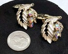 1950's Lisner Style Costume "Clip On" AB Rhinestone Cluster Gold-Tone Earrings — photo 7