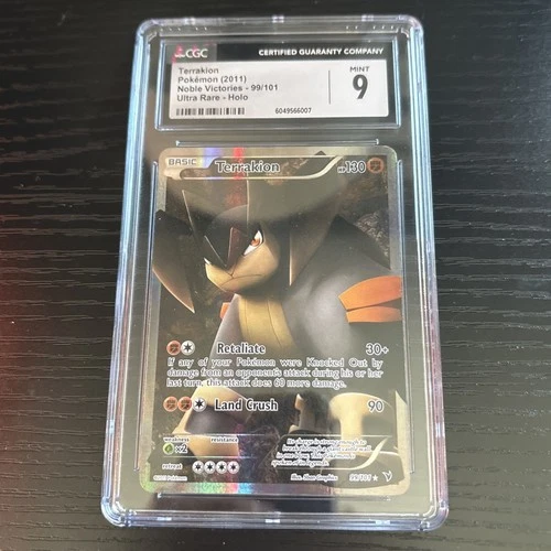 Terrakion 99 Holo 2011 Pokemon Noble Victories Card CGC 9 BLACK/WHITE Ultra Rare