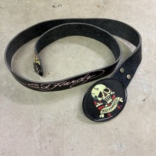 Vintage Y2K Ed Hardy Death Before Dishonor Skull Belt Buckle Leather Belt Small