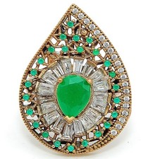 Ottoman Empire Style 6CT Treated Emerald 925 Sterling Silver Ring Sz 9 HK4