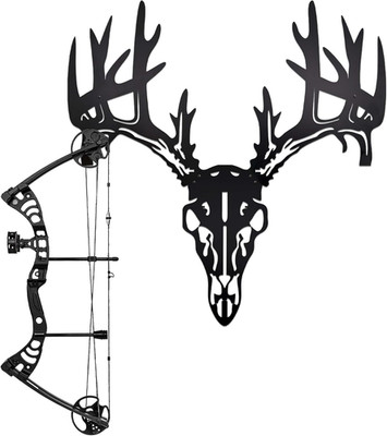Deer Skull Wall Mount & Bow Rack   Iron Archery Bow Holder for Hunting Decor, Co