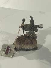 Vintage Pewter Wizard Figure w/ Staff and Orb on Amethyst Crystal Geode