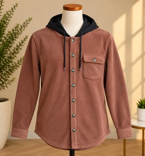 Ocean Current Hooded Fleece Shacket Cocoa Brown Black Button Up Size M NWT - product listing photo