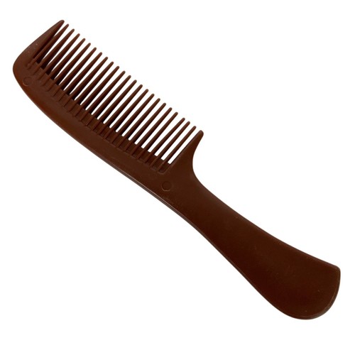 Pettine a denti larghi in plastica marrone infrangibile vintage con manico per tutti i tipi di capelli - Foto 2 di 3