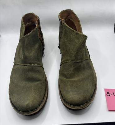 Born Womens Green Leather Ankle Bootie Round Toe Side Zip Comfort 6.5M