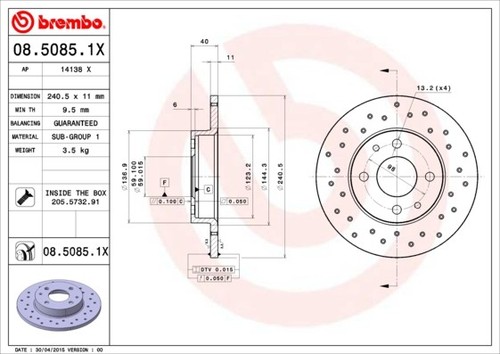 BREMSSCHEIBEN SATZ PAAR BREMBO 0850851X 2PCS P FÜR ZASTAVA YUGO FLORIDA - Picture 2 of 5