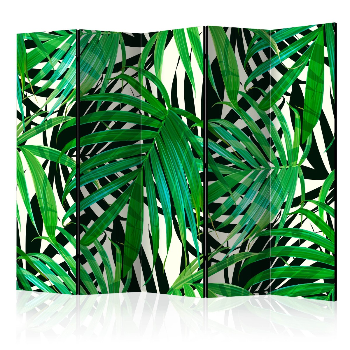 Paravent 5 volets Tropical Leaves grand séparateur de pièce en toile premium