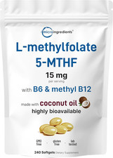 Micro Ingredients L Methylfolate 15mg, 240 Softgels  Active 5-MTHF with B6  Me