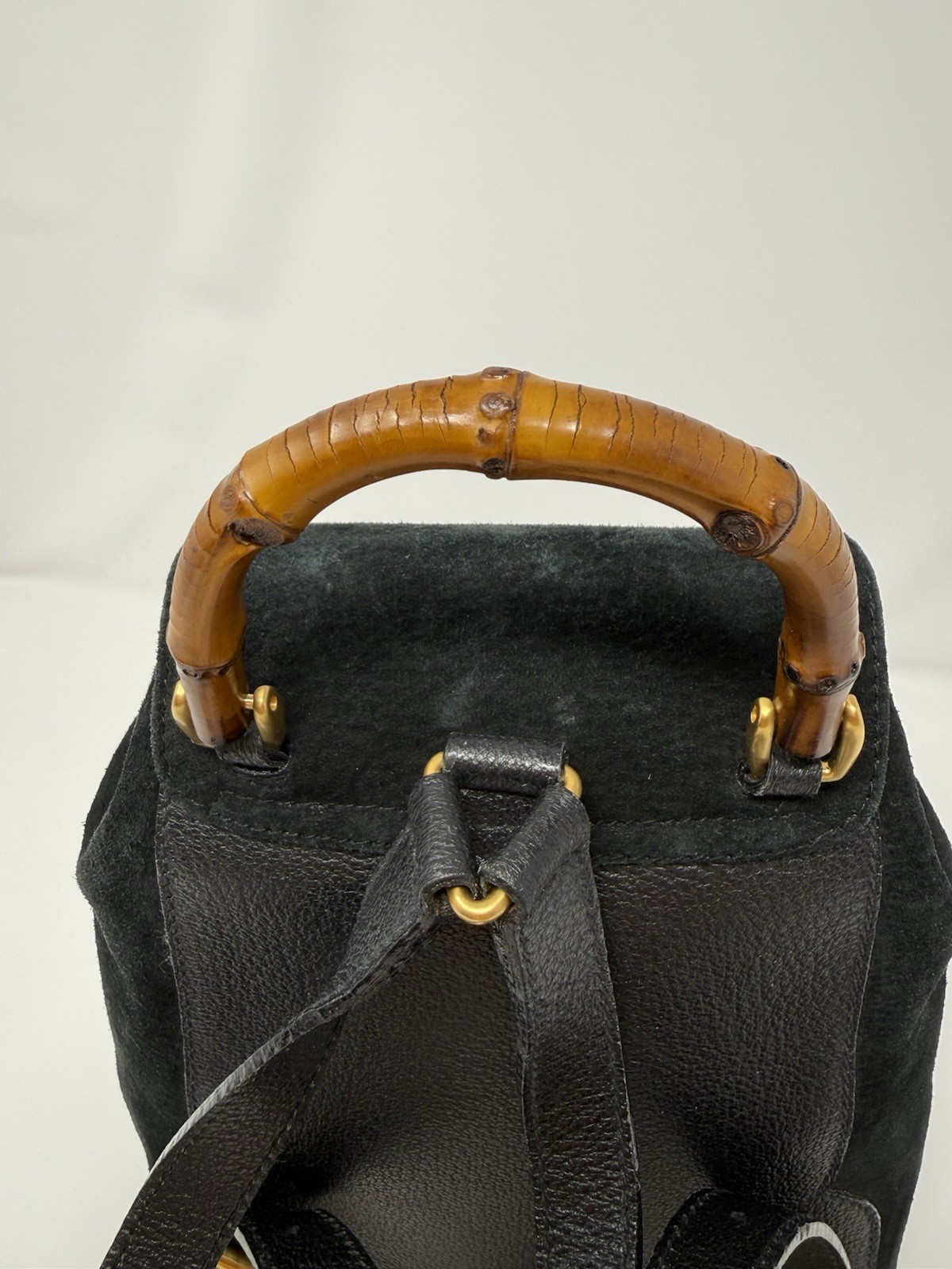 Gucci Bamboo Mini Backpack Vintage Black Suede Leather Authenticated Rare 90s image 7