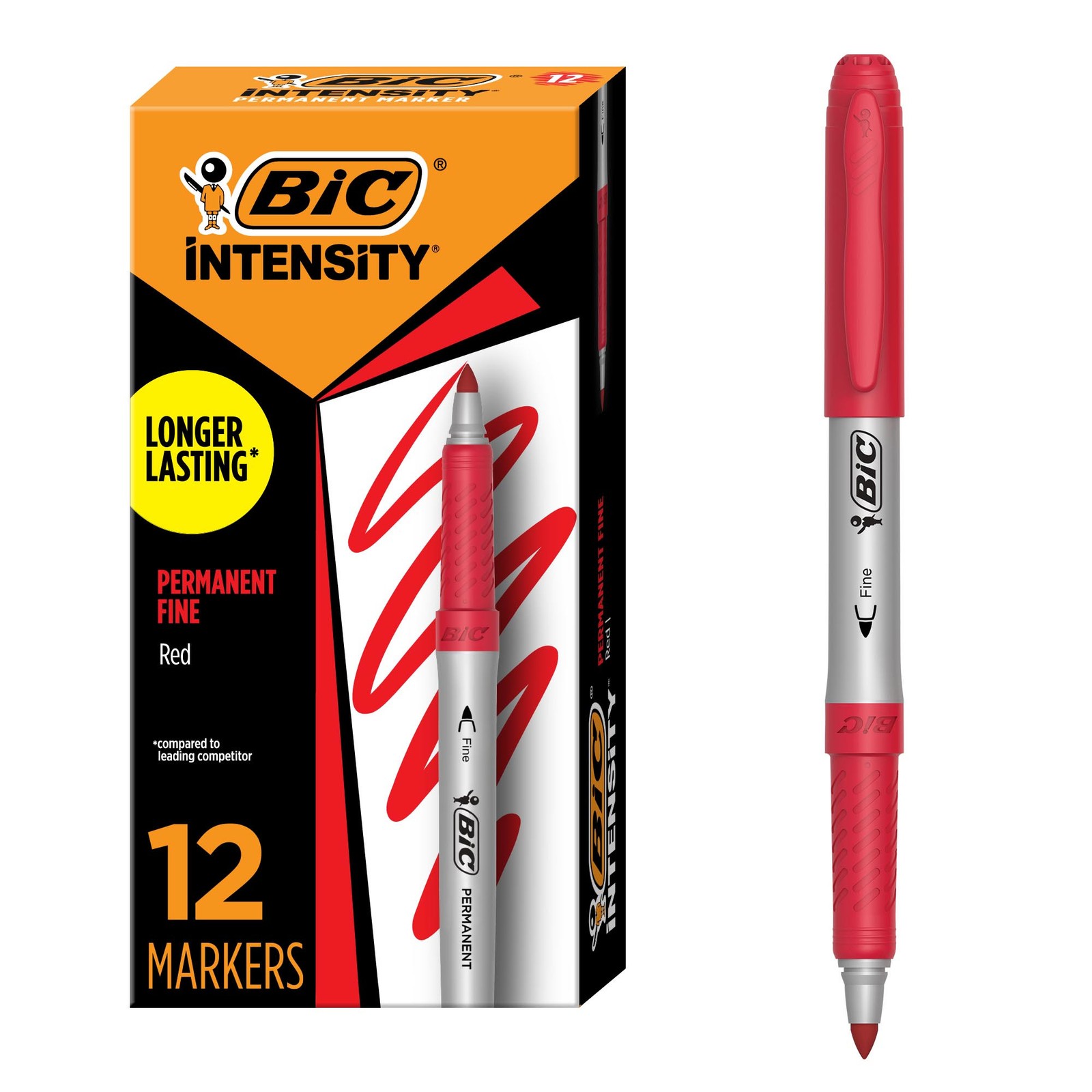 BIC Intensity Red Permanent Markers, Fine Point, 12-Count Pa
