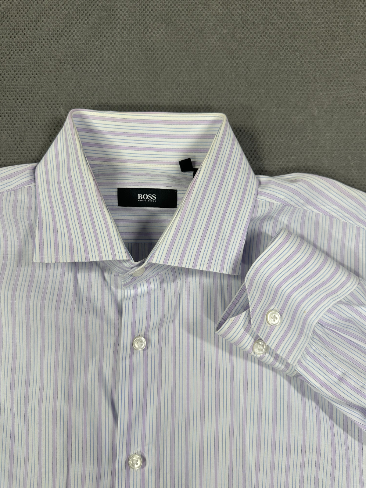 Hugo Boss Pinstripe Button Up Long Sleeve Purple and White Preppy XXL