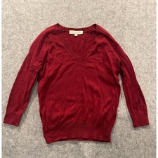 Ann Taylor Loft Womens V-Neck Sweater Dark Red Acrylic Blend XS 320865