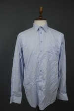 Eton Blue Gingham Check Cotton Long Sleeve Collared Button-Up Dress Shirt Sz 44