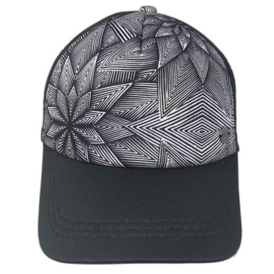 Roxy Trucker Hat Black White Geometric Pattern Snapback OS Mesh Back Adjustable
