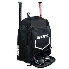 Hit Run Steal Bat Bag Backpack Holds 4 Bats Gloves Helmet and Cleats Black