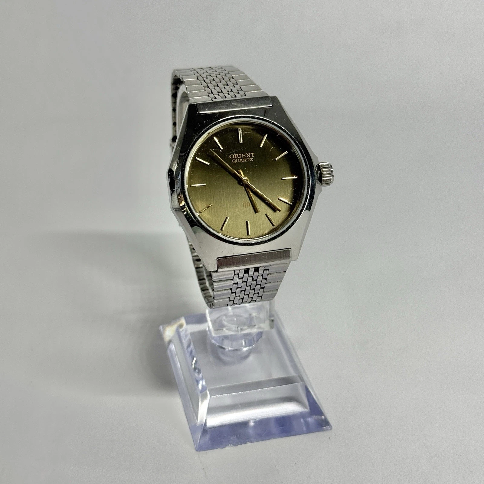 ORIENT KW589314-70 Silver Tone Quartz Analog Men Vintage Watch W515 *WORKING