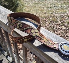 Vintage Leather Belt  Buckle Rivets Gorgeous Buckle Hand Made Non Ferrous 155