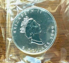 One COIN 1999 Ca. Silver Maple Leaf $5 1oz .9999 Coin RMC Original Pkg M-621-2 75.00 per troy oz