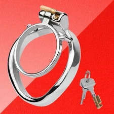 Metal Stainless Steel Flat Chastity Cage, BDSM Restraint for Adult Use