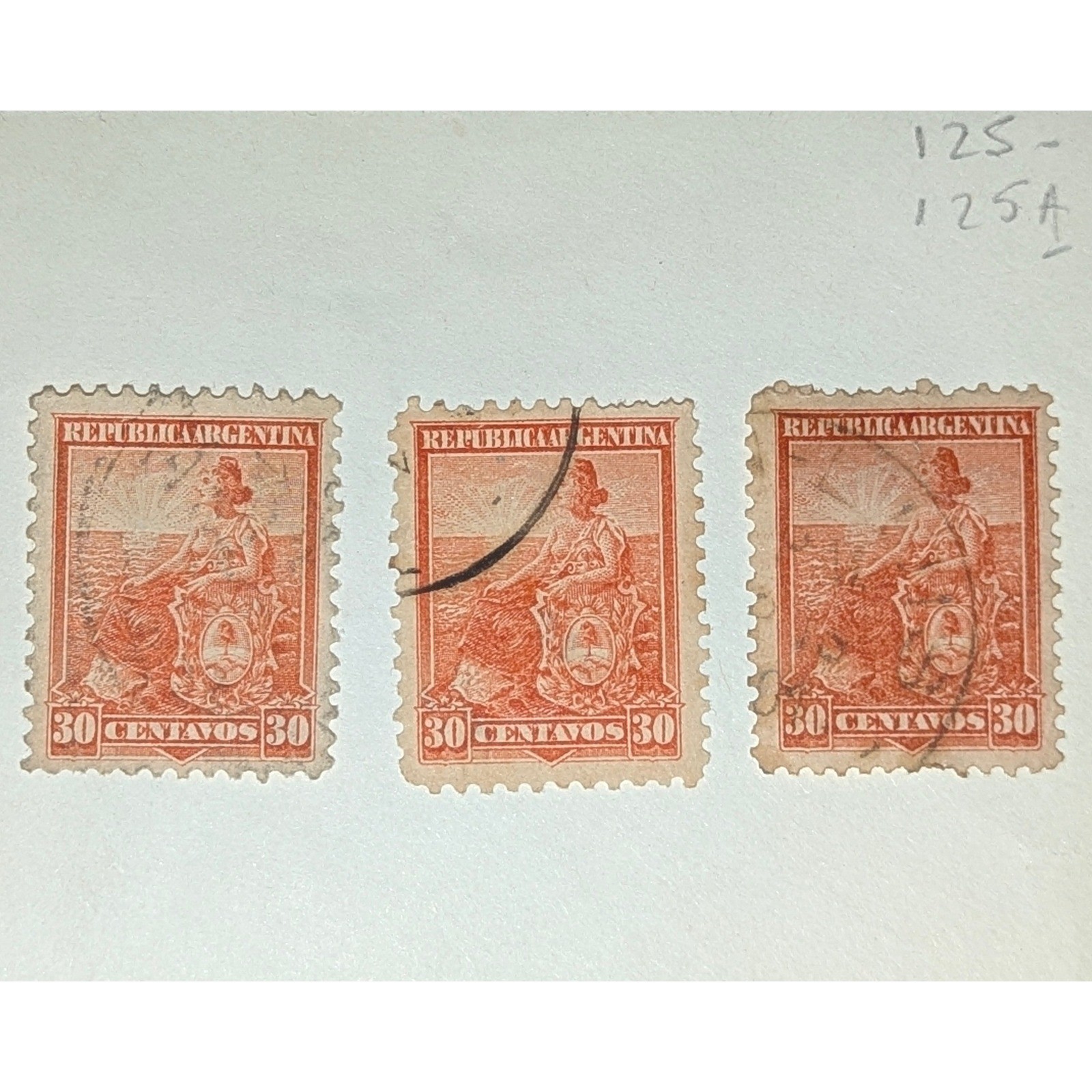 Argentina 1910 30 Centavos Seated Liberty Stamps Centenary Set of 3 _s125-125A