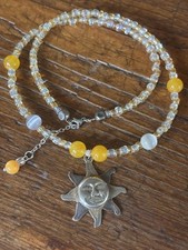 Yellow & Clear Round Beaded Necklace Sterling...