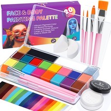 Face Body Paint Kit, 20 Colors Oil Based Painting Palette with Setting Powder...