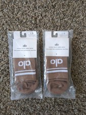 2 Pairs ALO Yoga UNISEX HALF-CREW THROWBACK SOCKS Brown
