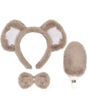 Plush Koala Costume Accessories Set Furry Ears Headband Tail Bow Gray Animal Toy