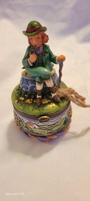 Jim Shore Heartwood Creek Wee Bits Of Treasure Leprechaun Pot Of Gold Hinged Box