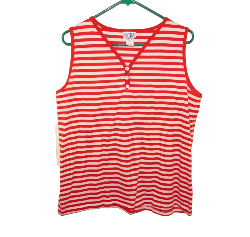 Extra Elements Women's Red, White Striped Sleeveless Blouse Size 18W