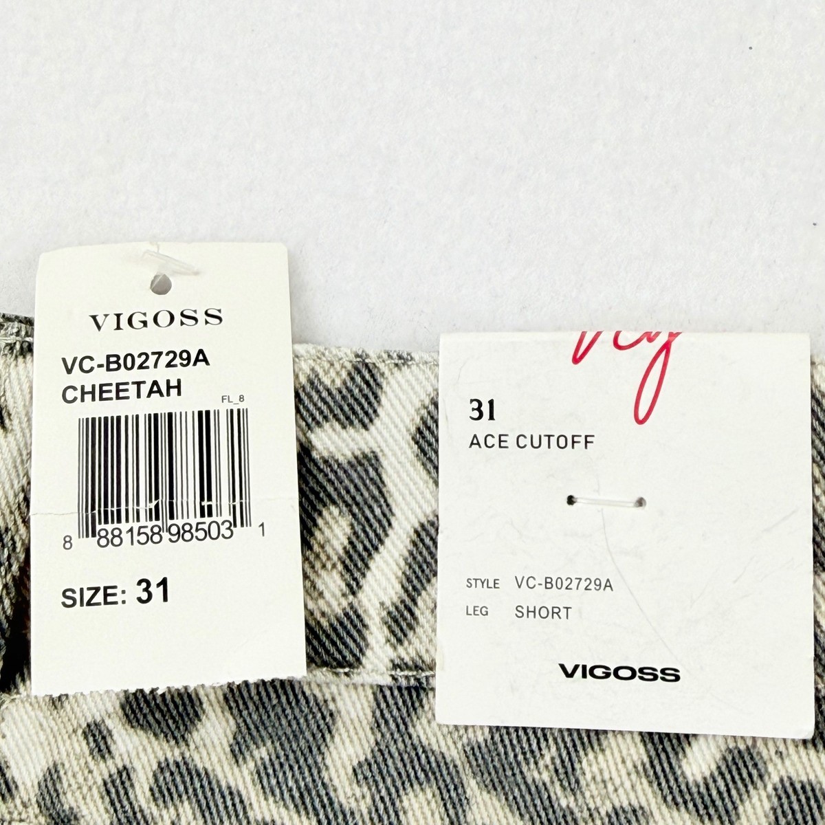 Vigoss Women's Ace Cutoff Denim Shorts Sz 31 Tan Grey Leopard