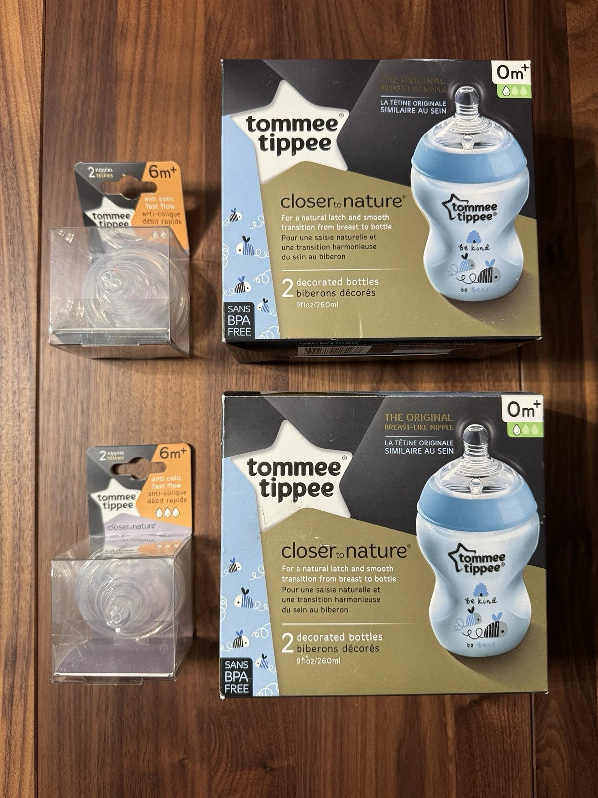 Tommee Tippee Closer Nature Baby Bottle Be Kind Bees Anti-Colic Nipples Lot 0-6M