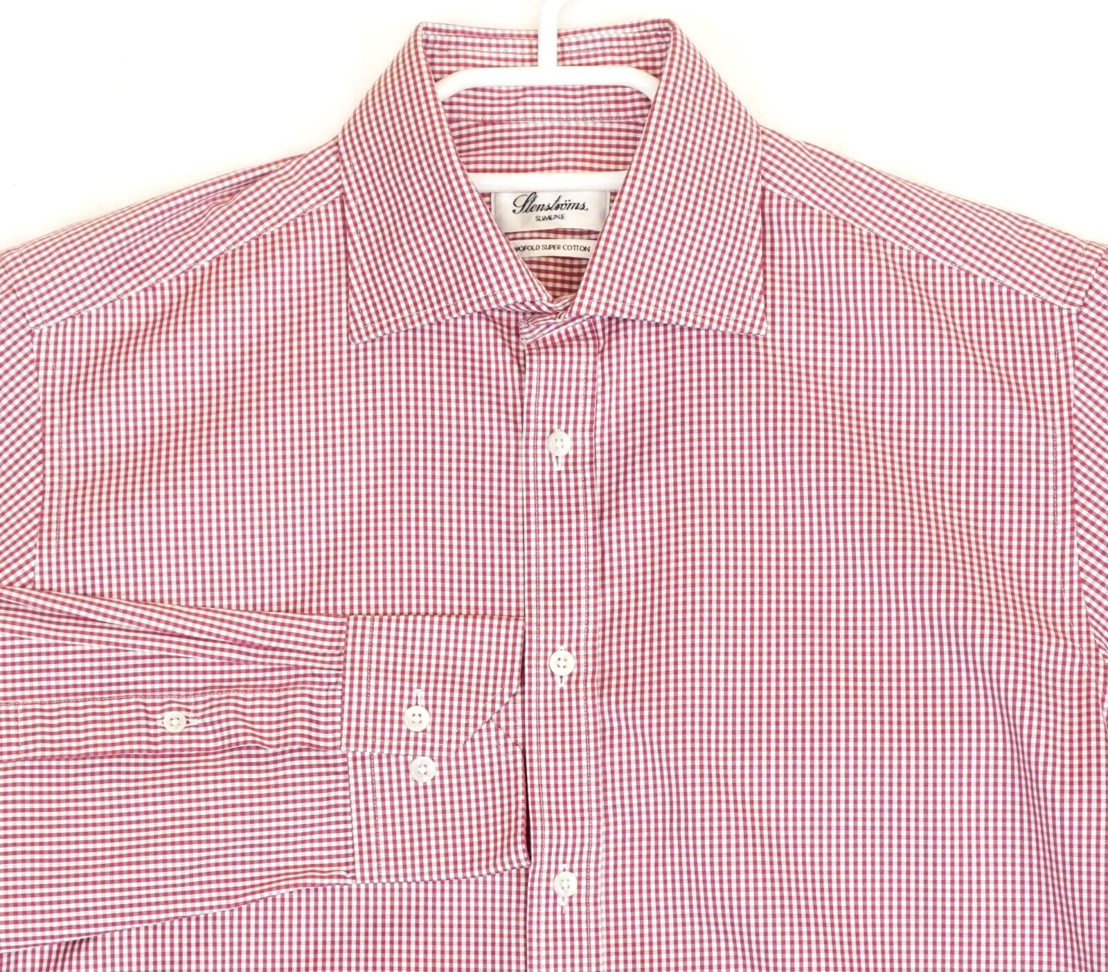 Camisa formal Stenstroms Slimline roja a cuadros de guinga para hombre 40 o 1...