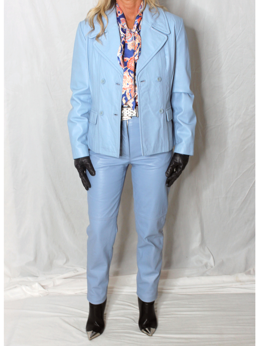 Womens Leather Pants Suit Jacket Blue 4 Real Retro Vintage 80s 90s Rare Mob  Wife | eBay