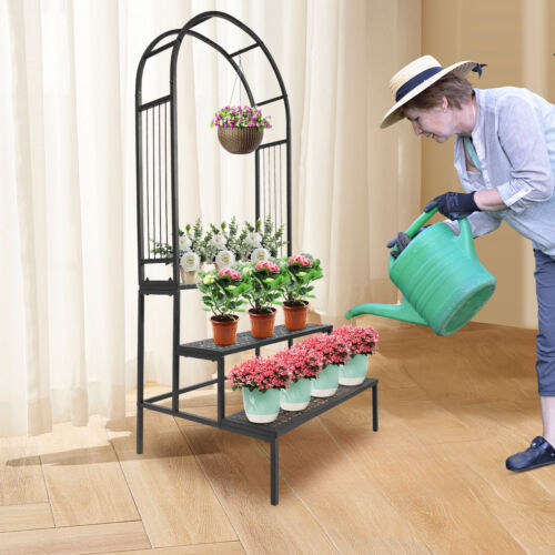3 Tier Garden Arch Plant Stand Flower Pot Holder Display Shelf Freestanding
