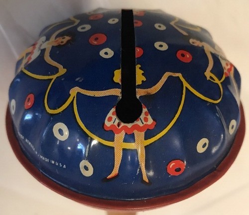 Vintage Kirchhof Blue Red Dancing Girls Metal Noise Maker Wood Handle - Picture 7 of 12