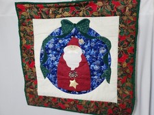 Handmade Christmas Santa Quilted Wall Hanging Banner Signed by Artist, Colorful