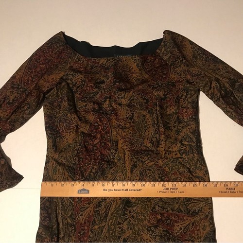 VTG Lauren Ralph Lauren Fairy Silk Paisley Bell Sleeve Dress Small Brown Forest - Picture 15 of 16